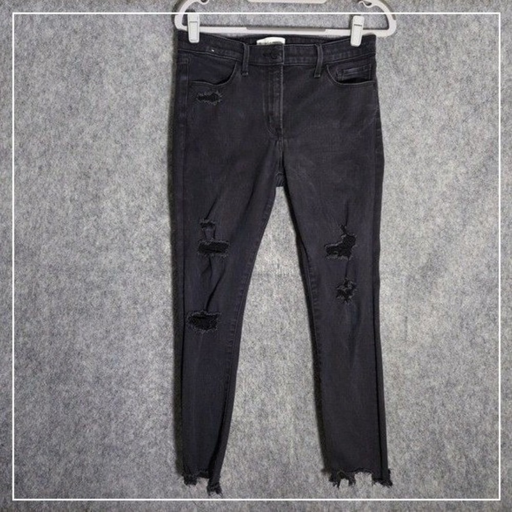 Abercrombie Skinny‎ Jeans Women 28R Black Distressed Raw Hem Stretch Y2K Grunge
